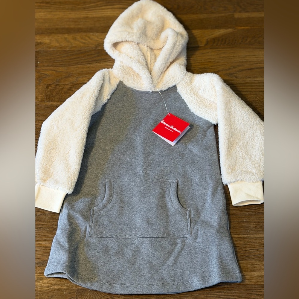 Hanna Andersson Gray Sweatshirt Hoodie Dress With Fleece Sleeves and Hood 4T